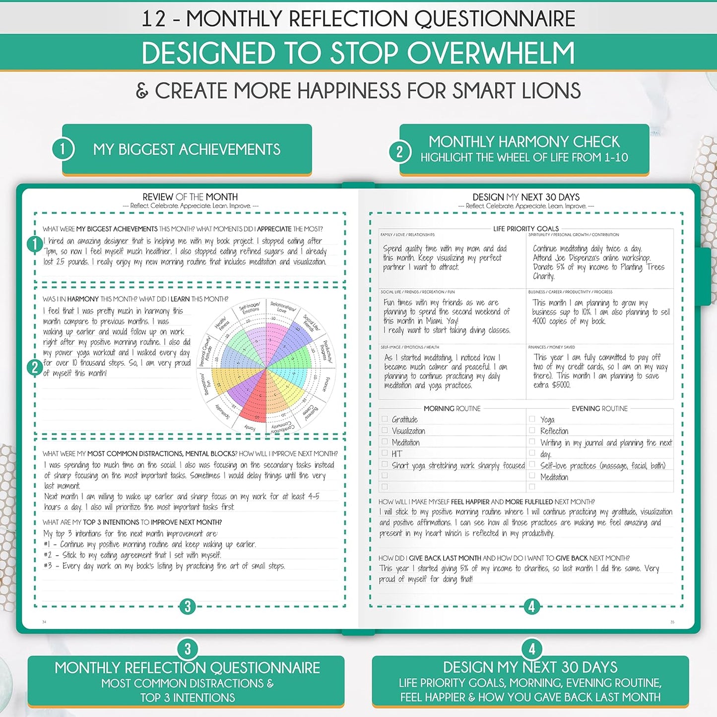 Life Planner - Undated Daily, Weekly & Monthly Planner with Budget Section | A 12 Month Journey to Increase Productivity & Happiness | Life Organizer & Gratitude Journal - Horizontal Format