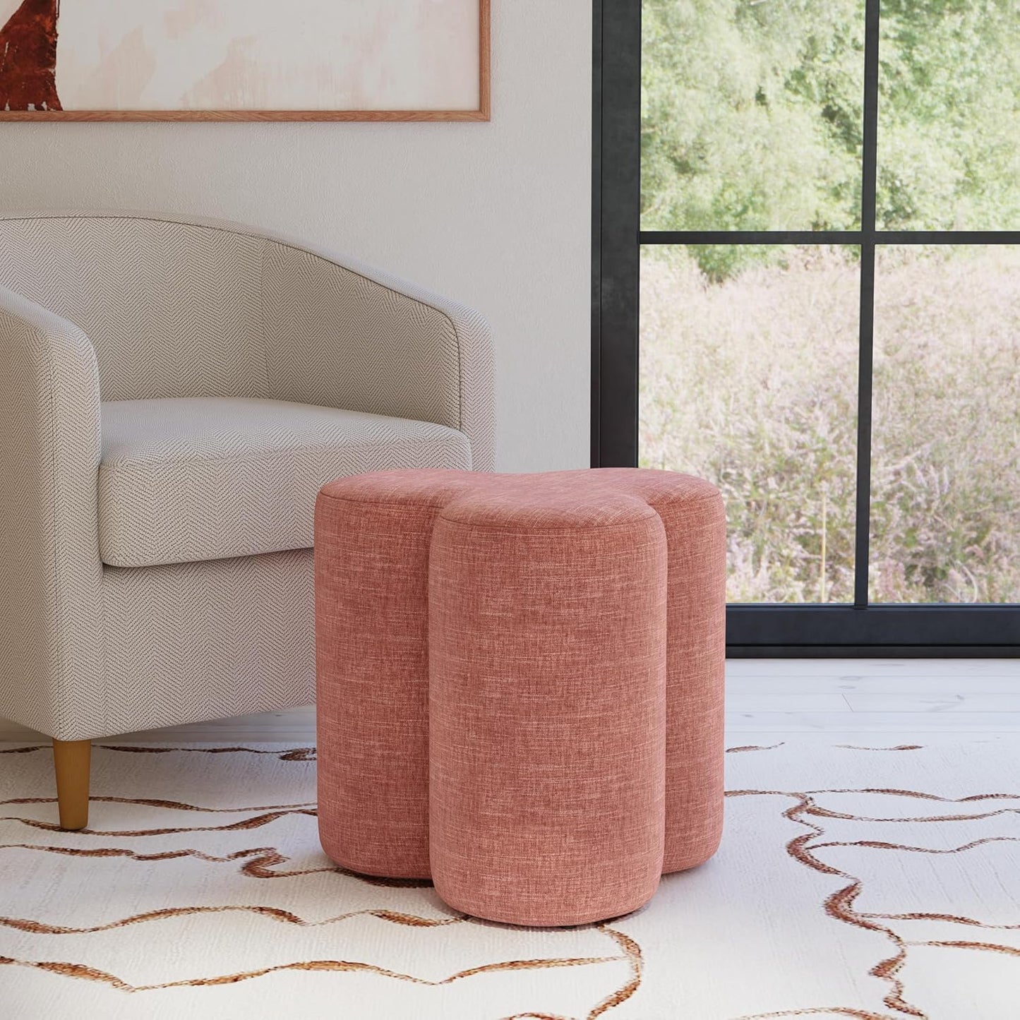 HomePop Upholstered Clover Shaped Ottoman Home Décor|Foot Rest Ottoman - Pink Chenille