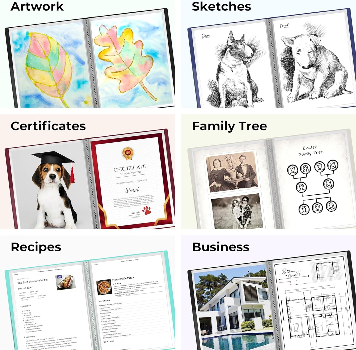 Dunwell Presentation Binder 12-Pocket, Displays 24 Pages, 8.5x11 Portfolio Binder with Plastic Sleeves, Storage and Organizer for Documents, Certificates, Projects, Photos (6 Pack, Black)