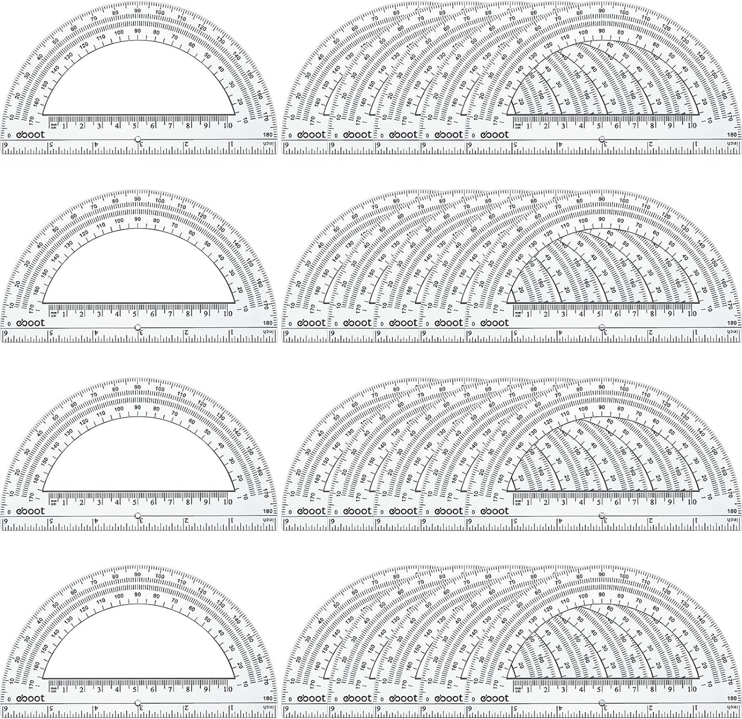 EBOOT 24 Pack Plastic Protractors Math Protractor 180 Degrees 6 Inch (Clear)