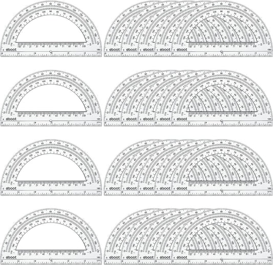 EBOOT 24 Pack Plastic Protractors Math Protractor 180 Degrees 6 Inch (Clear)