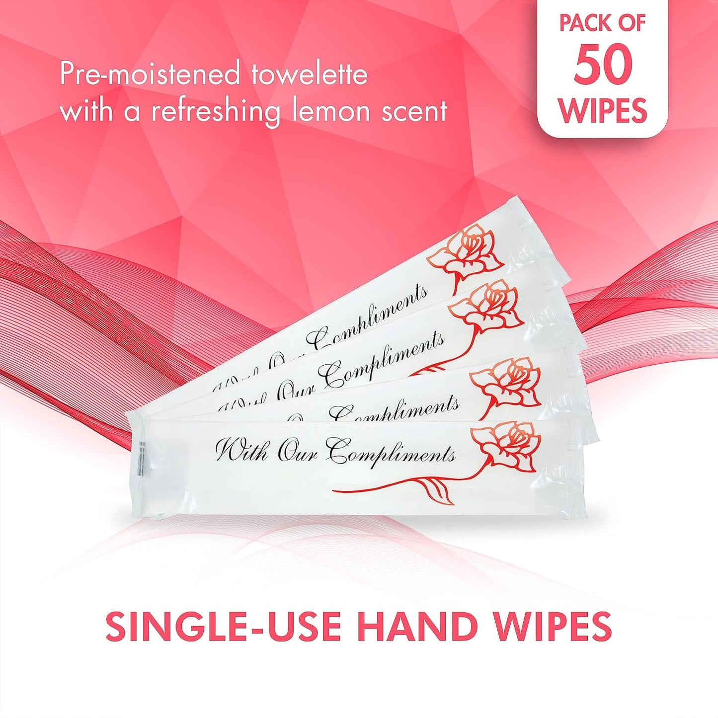 Diamond Wipes Pre-moistened Hand Wipes - “With Our Compliments” Logo 10x8” Extra Thick Lemon-Scented Pack of 50 Individually Wrapped Wet Wipes