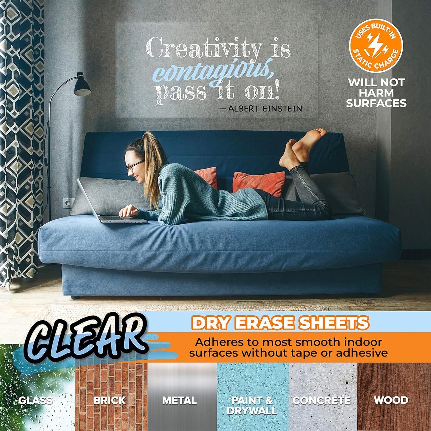 Clingers Clear Dry Erase Cling-rite Rolls - Removable, Recyclable Whiteboard Sheets, 20x30 Inch, 20 Clear Sheets for School, Office Decor, and Art Projects & Dry Erase Marker Included - American Made