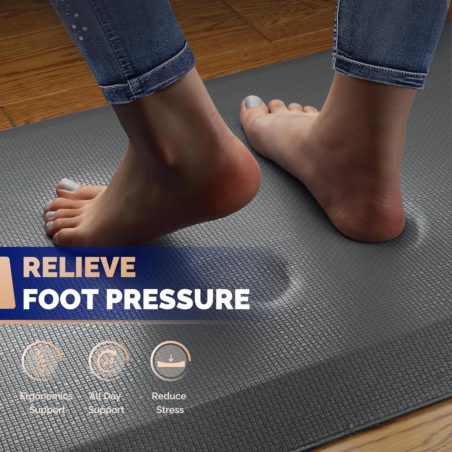 FEATOL Anti Fatigue Mat Floor Mat, Extra Thick Standing Office Desk Mat Memory Foam Cushioned Anti Fatigue Ergonomic Kitchen Mats Comfort Standing Pad NOT PVC 9/10 Inch Thick (Grey, 20x59x9/10-Inch)