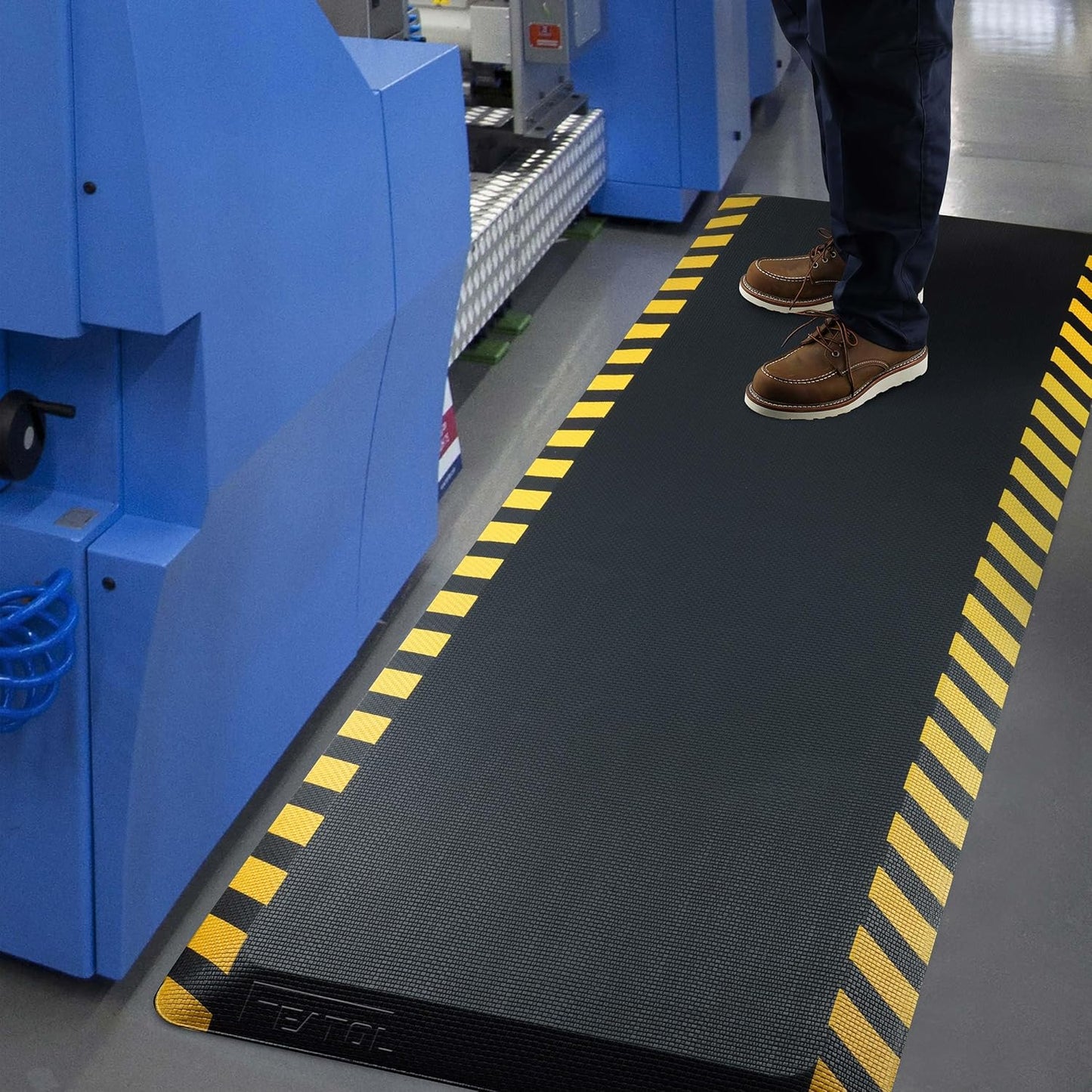FEATOL Anti Fatigue Mat Industrial, Ergonomic Standing Floor Mat for Work for Stand, Black with Yellow Border Safety 20" x 39"-Support for Leg & Back Pain