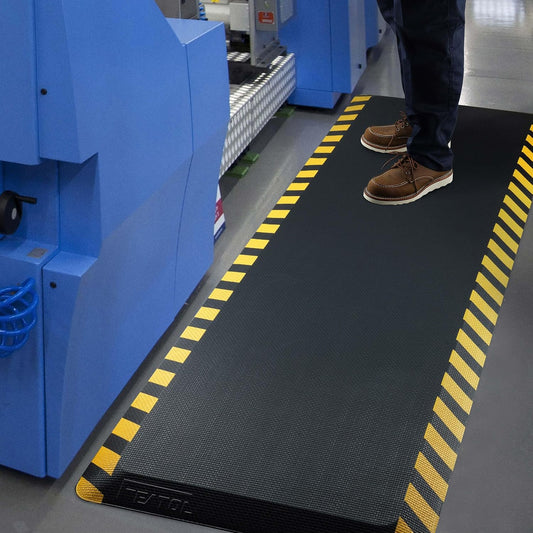 FEATOL Anti Fatigue Mat Industrial, Ergonomic Standing Floor Mat for Work for Stand, Black with Yellow Border Safety 17" x 24"-Support for Leg & Back Pain