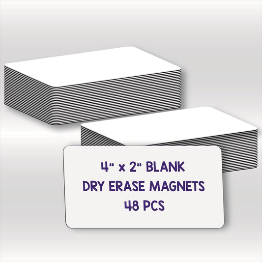 Dry Erase Magnets, Blank Magnetic Dry Erase Labels, 48-Pack, Erasable Magnets for Whiteboard, Multipurpose White Magnetic Labels to Write On for Classroom, Home, Education, Office, 4" x 2"