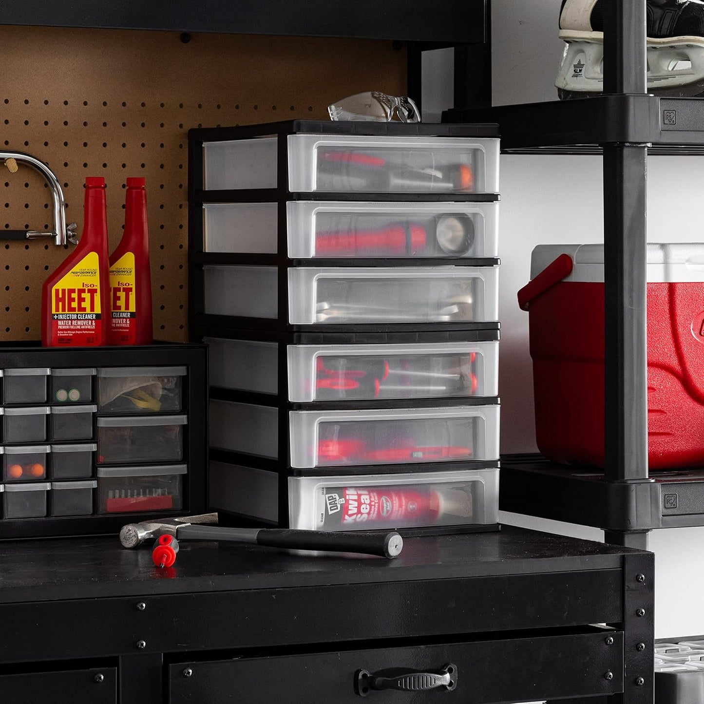 IRIS USA Plastic Stacking Desk Top 3-Drawer Storage Organizer, 2-Pack, for Makeup Vanity Nail Polish Bathroom Stationery Art Craft Supplies Kitchen Office Garage and Small Organization, Medium, Black