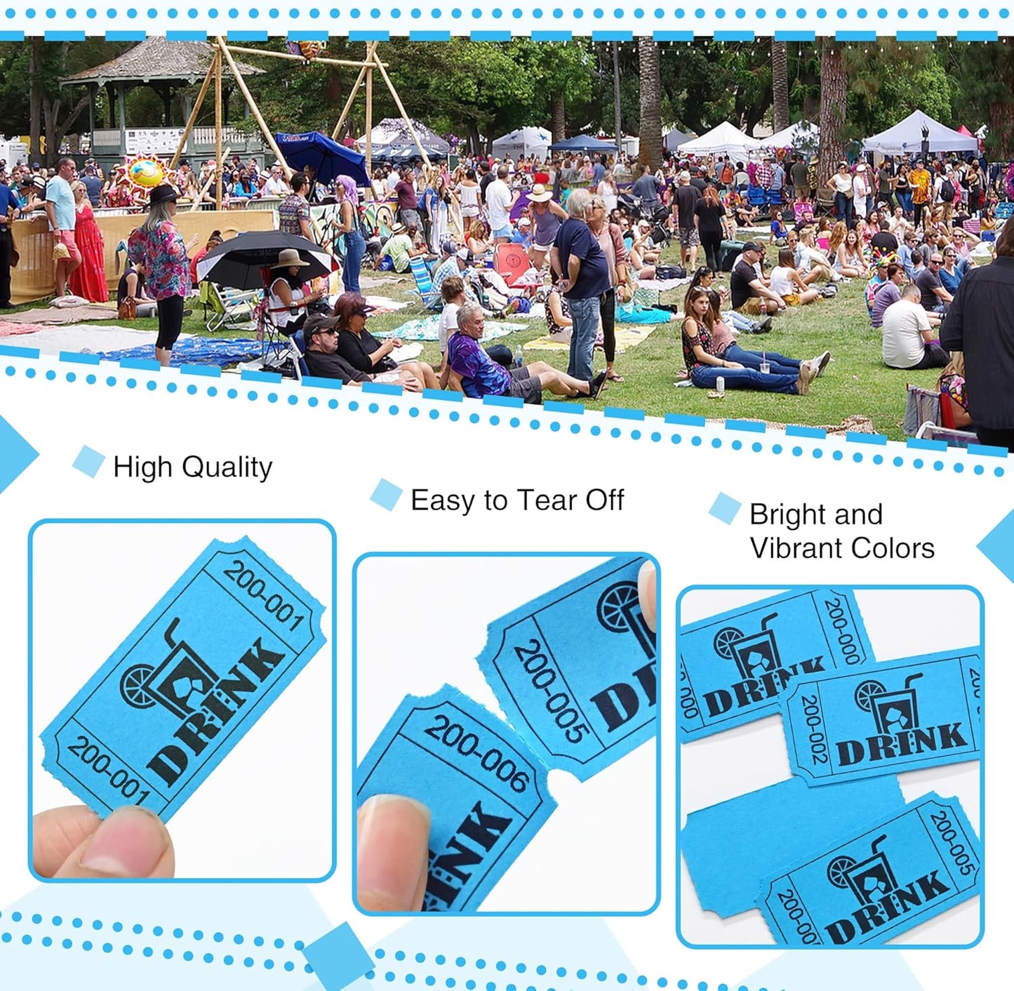 ESSENTIAL 1000 Raffle Tickets Rolls, Drink Tickets Single Roll for Events, Leisure, Movie Watching, Entertainment, Class Reward & Prizes (Blue - 5 Color Selection)
