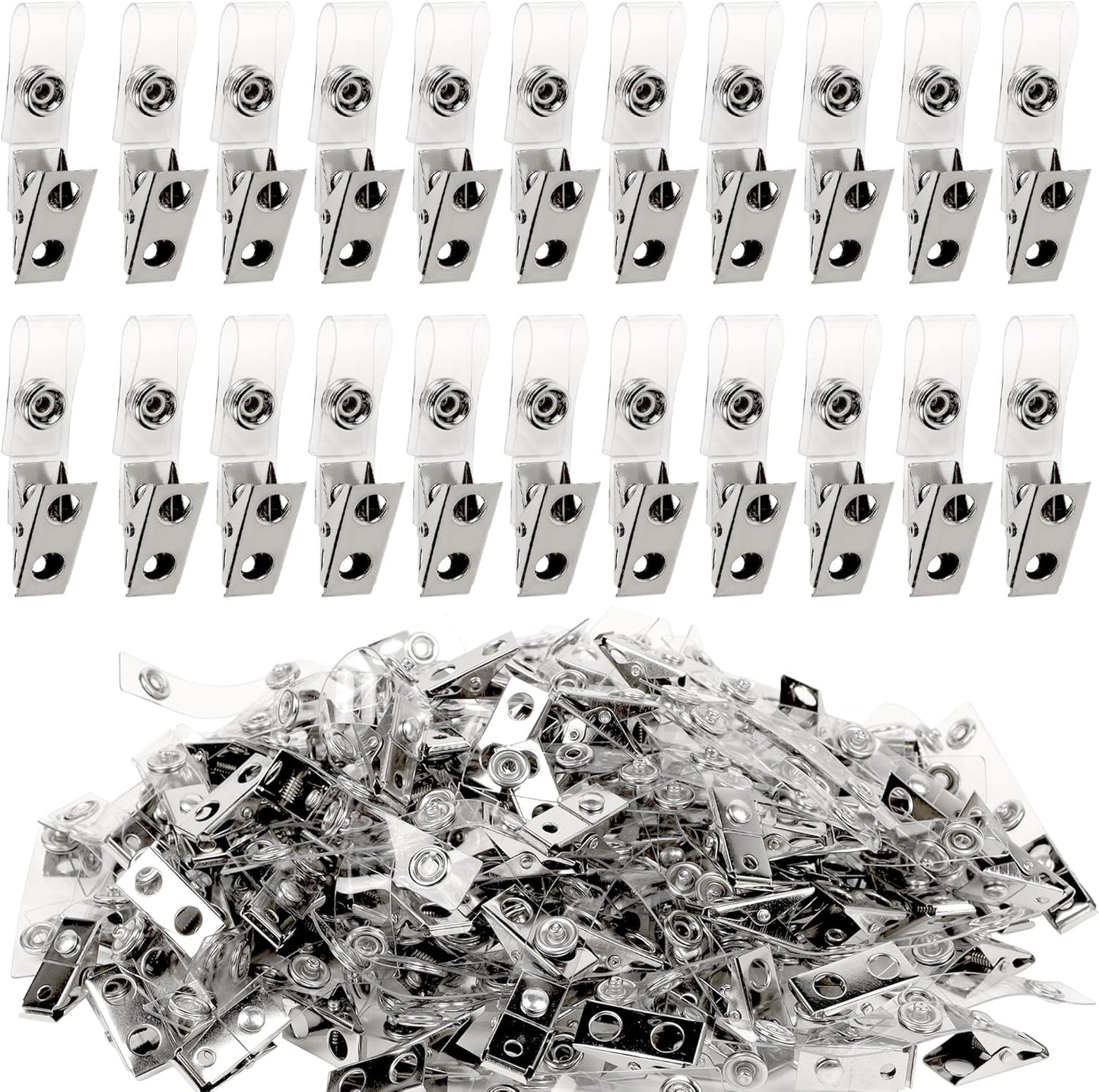 Happy Trees 150pc Metal Badge Clips with Strap Clear ID Strap Clip Adapter