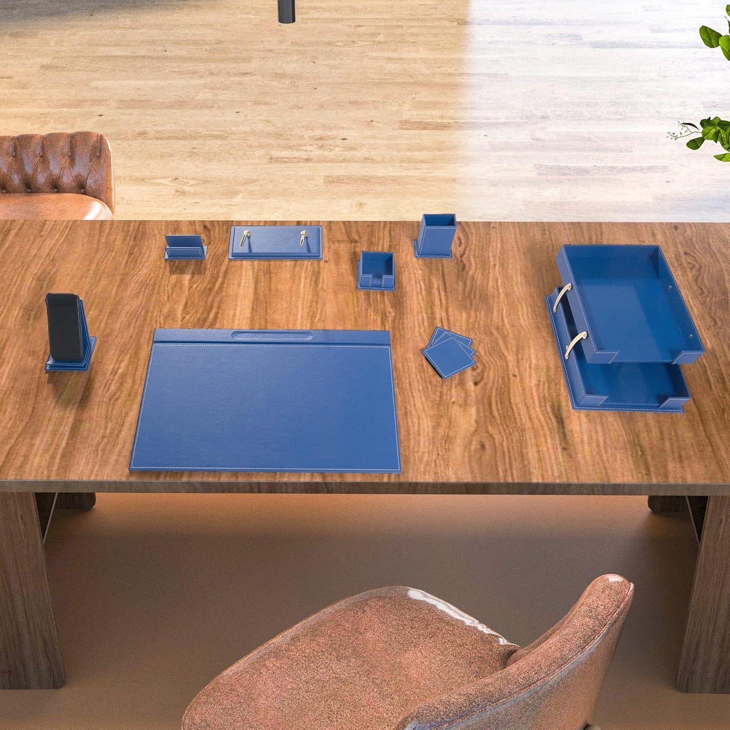 MOOGCO Bonded Set Luxury Leather Desk Pad & Desk Organization Essentials Desk Organizer Leather Desk Organizer