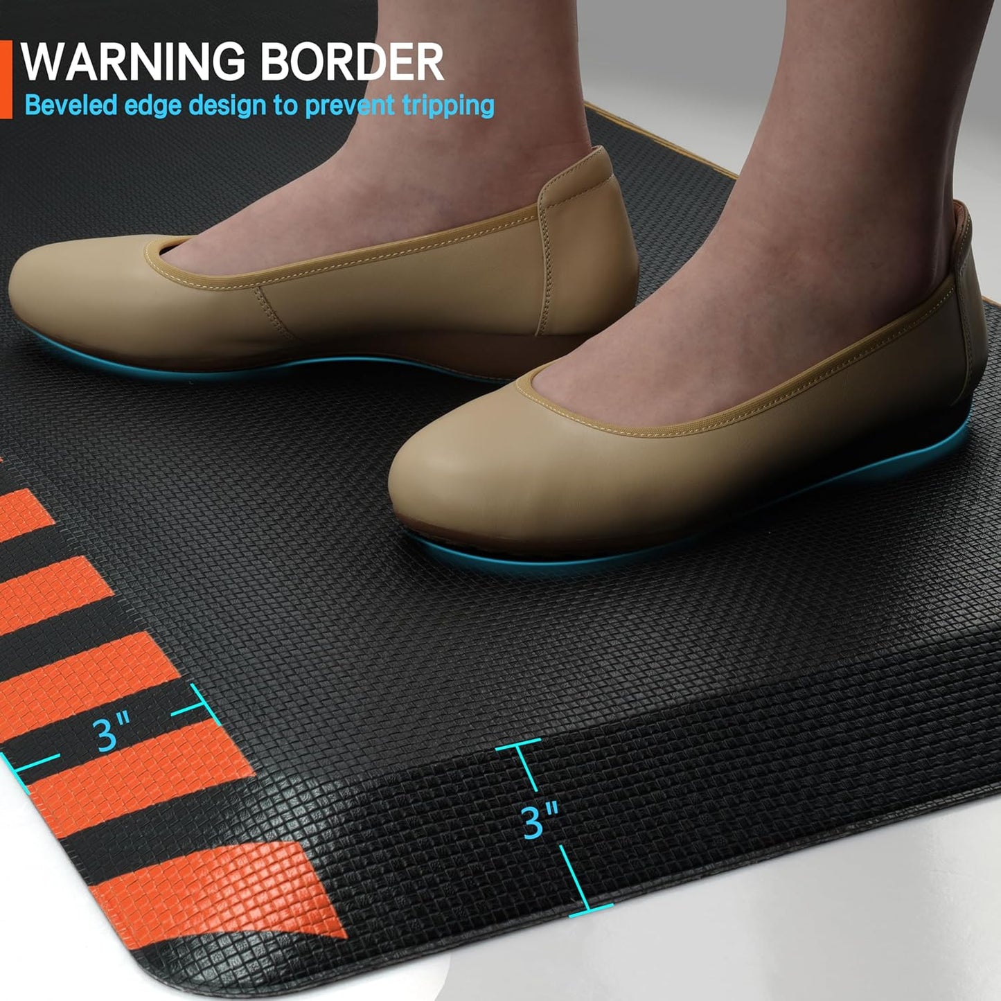 FEATOL Anti Fatigue Mat Industrial, Ergonomic Standing Floor Mat for Work for Stand, Black with Orange Border Safety 20" x 32"-Support for Leg & Back Pain