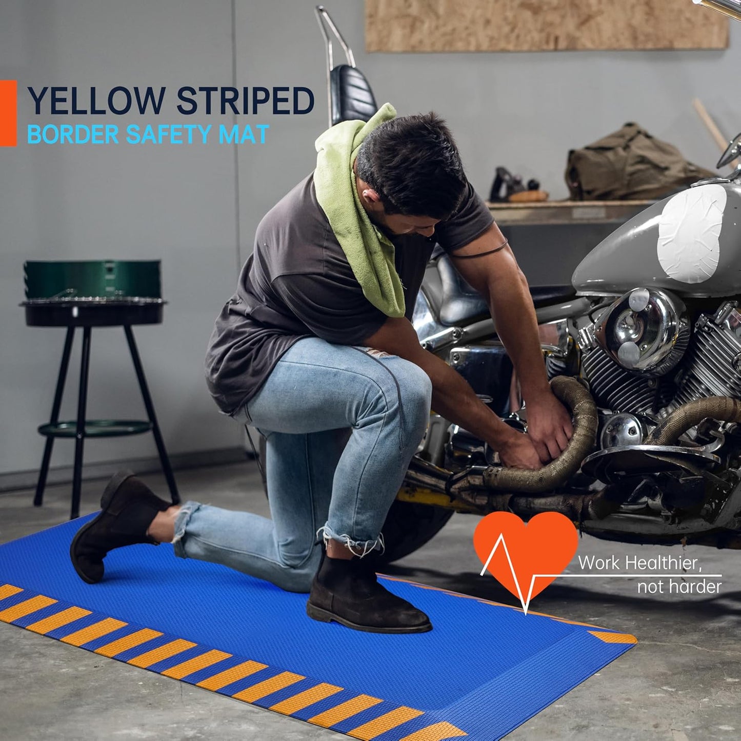 FEATOL Anti Fatigue Mat Industrial, Ergonomic Standing Floor Mat for Work for Stand, Blue with Yellow Border Safety 20" x 32"-Support for Leg & Back Pain