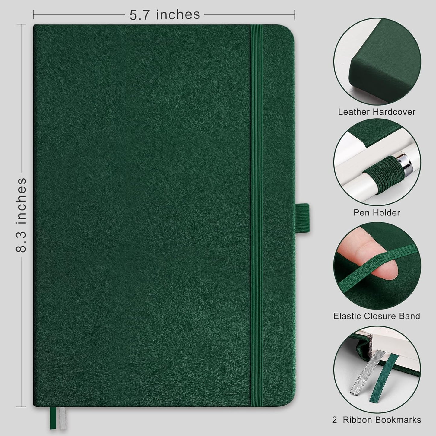 RETTACY Blank Journal Notebook, 2-Pack, 192 Pages per Pack, A5 Medium Size (5.7'' x 8.3''), Leather Hardcover, 100 GSM Thick Paper, for Sketching, Drawing, Painting (Black & Dark Green)