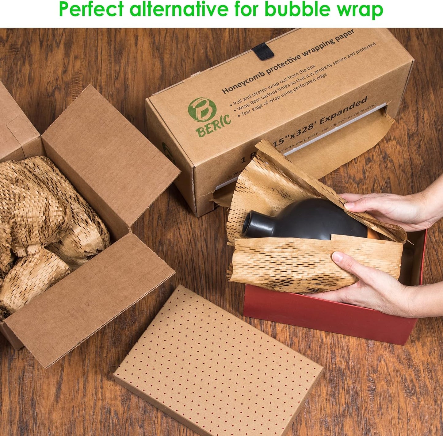 Beric Honeycomb Paper Cushioning Wrap - Packing - Shipping Supplies - Packing Paper - Boxes For Packaging - Alternative To Bubble Wrap Roll - Packing Paper For Moving - 15" X 328'