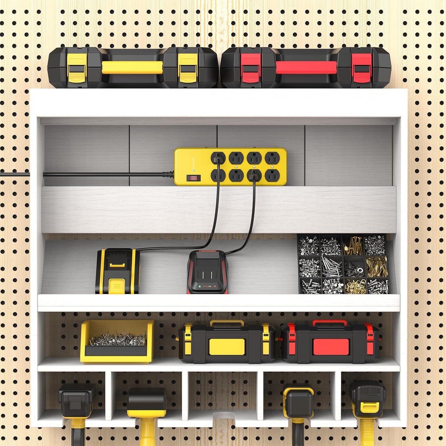 Heavy Duty Power Strip,Industrial Heavy Metal Case Surge Protector,8 AC Outlets,15Amp,2700 Joules,Protected' Indicator,14 Gauge Cord (Yellow, 15FT Length)