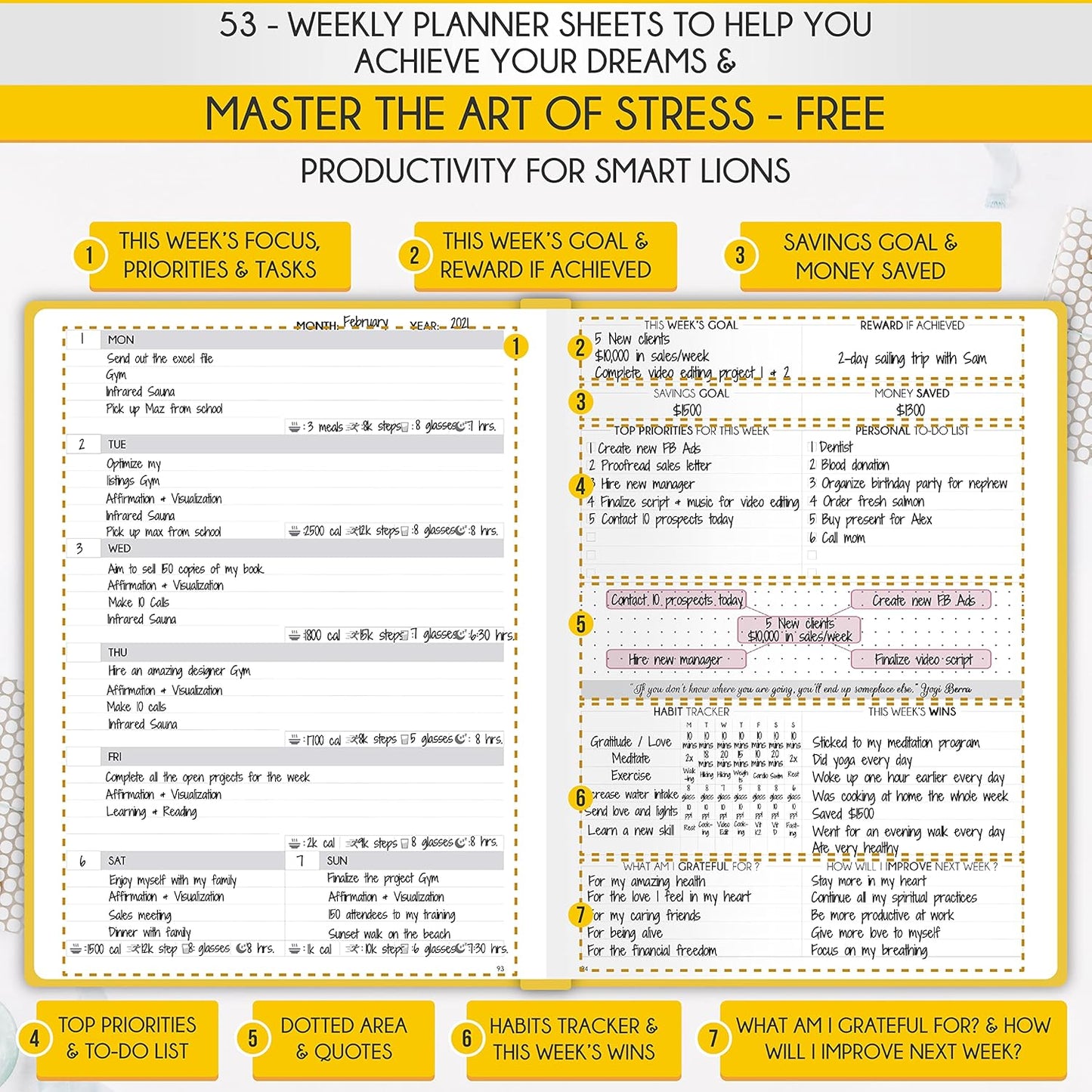 Life Planner - Undated Daily, Weekly & Monthly Planner with Budget Section | A 12 Month Journey to Increase Productivity & Happiness | Life Organizer & Gratitude Journal - Horizontal Format