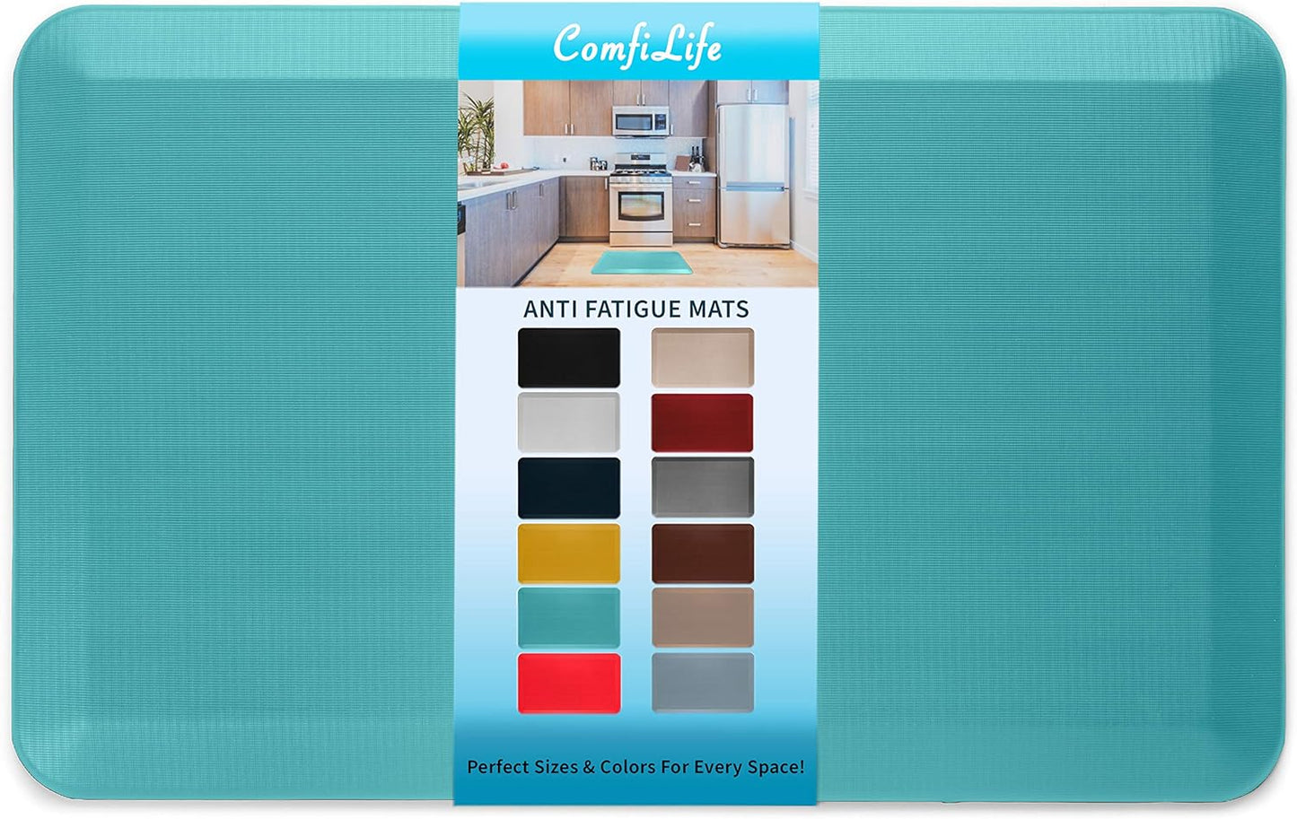 ComfiLife Anti Fatigue Floor Mat – 3/4 Inch Thick Perfect Kitchen Mat, Standing Desk Mat – Comfort at Home, Office, Garage – Durable – Stain Resistant – Non-Slip Bottom (20" x 32", Teal)