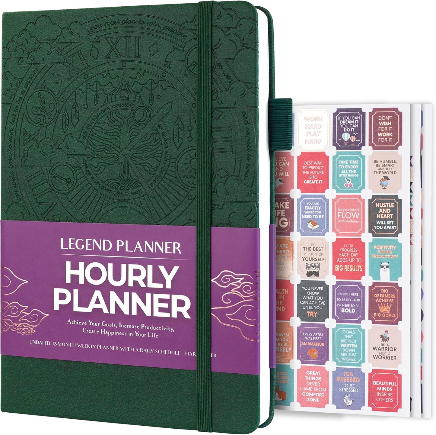 Legend Planner Hourly Schedule Edition – Deluxe Weekly & Daily Organizer with Time Slots. Time Management Appointment Book Journal for Work & Personal Life, Undated, A5 Hardcover – Dark Green Debossed