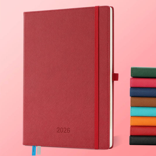 Weekly Monthly 2026 Planner (Jan.26-Dec.26),11.5"x8.5",12 Months Agenda Plan with Month Tabs & Pocket,Expenses/Note Pages, Appointment Book Calendar with Hardcover Vegan Leather Cover,Red
