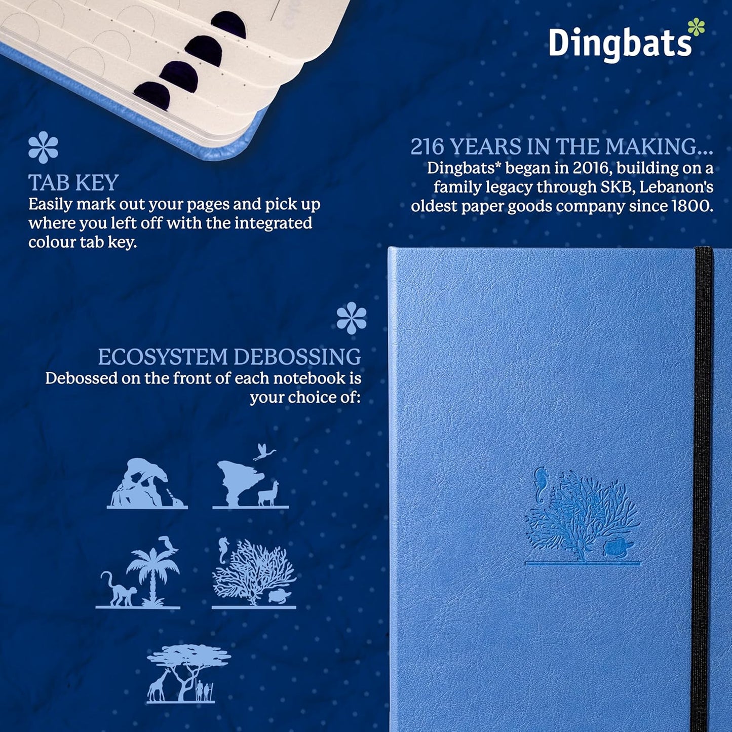 Dingbats* Earth Dotted Writing Journal Notebook A5 - Vegan Leather Hardcover - Ideal for Work, Travel - Pocket, Elastic Closure & Bookmark
