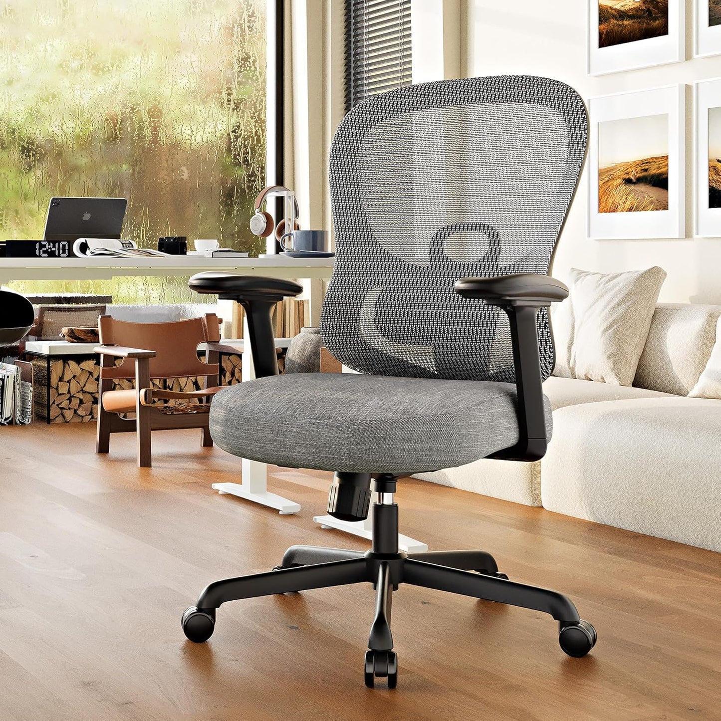 ELABEST Ergonomic Office Chair,Home Desk Chair with Mesh Back,Adjustable Lumbar Support,Built-in Springs Wide Seat,Executive Task Chair with 3-D Big Armrests,Tilt Function,Computer Desk Chair (Grey)