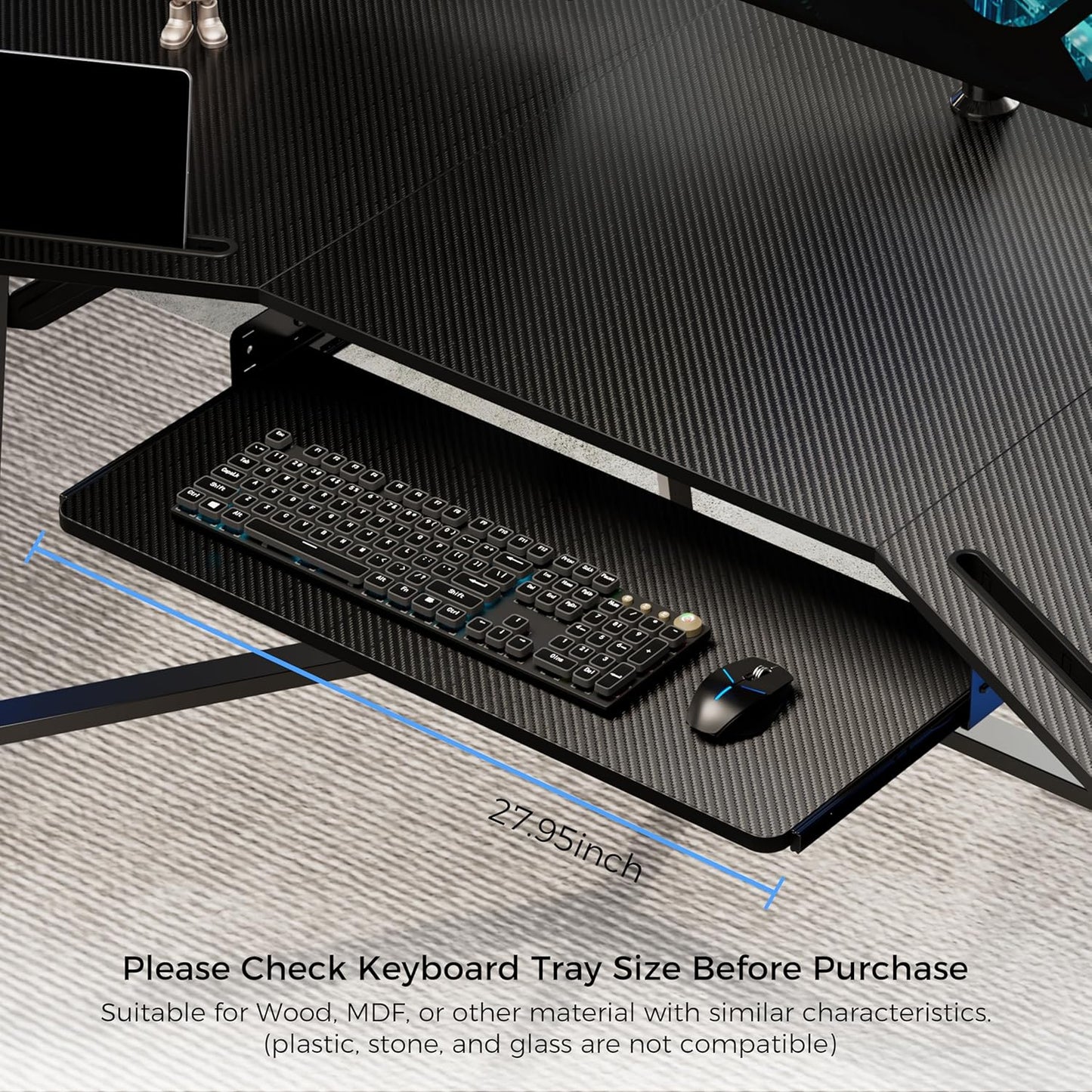 EUREKA ERGONOMIC Adjustable Keyboard Tray Under Desk, 28x11 Inch Large Slide Out Keyboard & Mouse Platform Tray, Wooden Pull Out Computer Keyboard Drawer for Typing Home Office Desk, Black