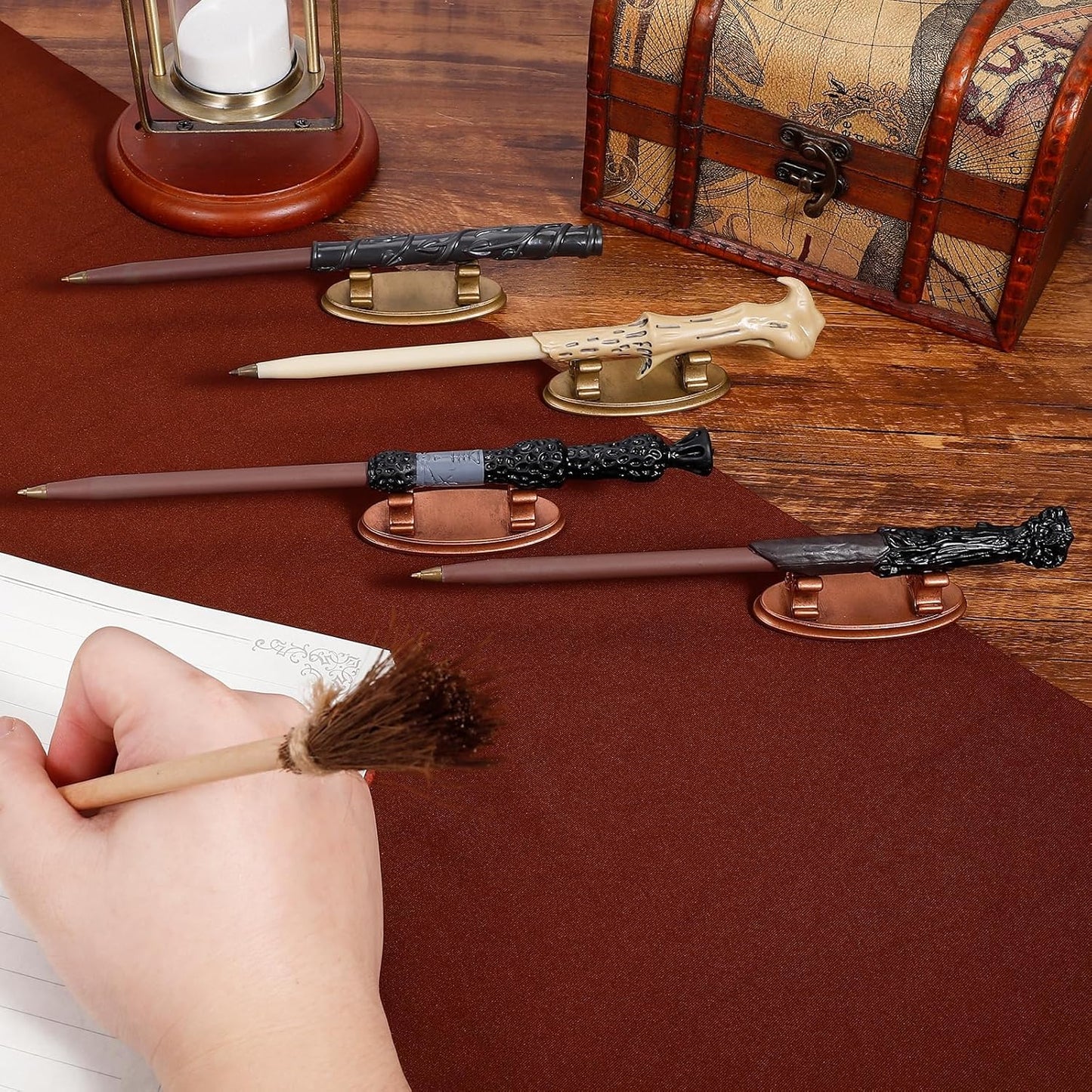 4PCS Resin Pen Holders Wizard Magic Wand Display Stands Mini Holders for Pencil Desk Decor Collection, 2.8'' L×1.1'' W× 0.9'' H, Gold & Rosegold