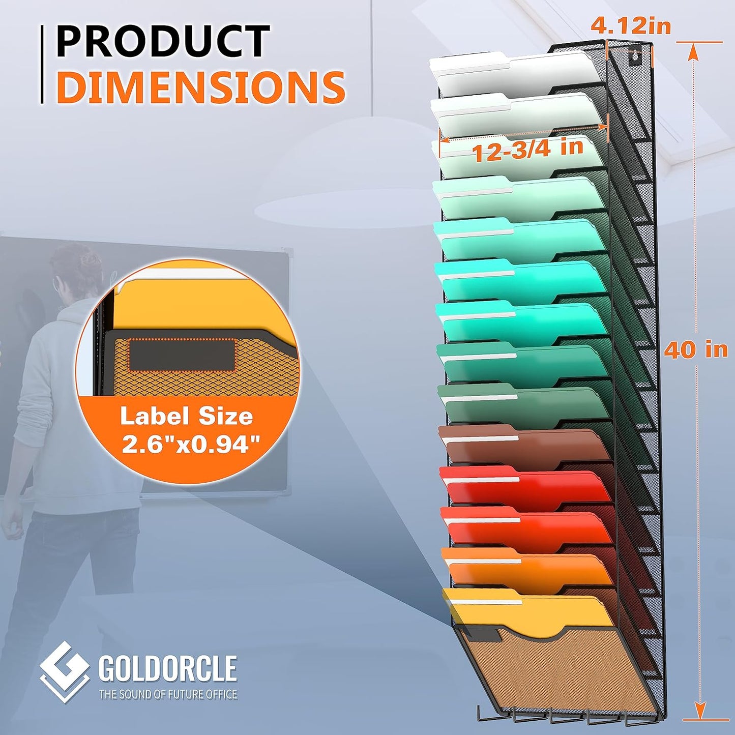 10-Tier Hanging Wall File Organizer Wall Mounted File Holder Document Wall Organizer for Office Organization and School Storage (No Assembly Required) (15 Tier Black)