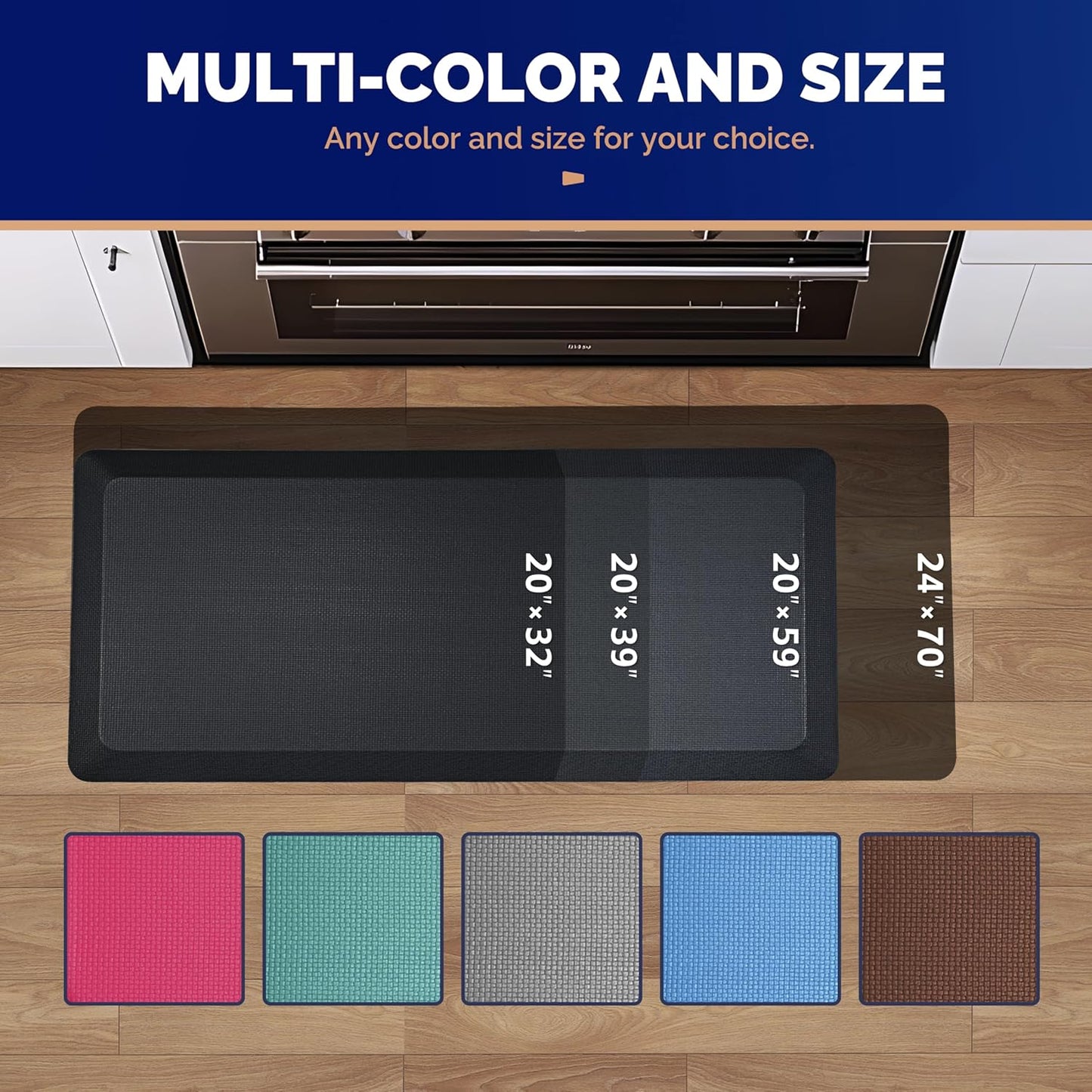 FEATOL 2 Packs Anti Fatigue Mats Thick Cushioned Standing Desk Mat Office, Ergonomic Kitchen Mats Set of 2, Memory Foam Comfort Floor Mat Padded Foam Rugs, Stain Resistant, Non-Slip (20" x 60", Black)