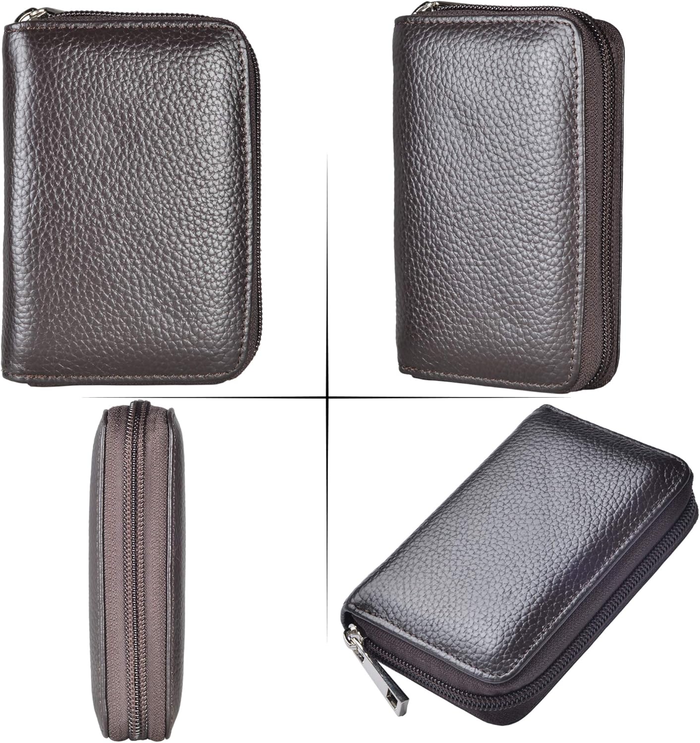 Easyoulife Genuine Leather Credit Card Holder Zipper Wallet With 26 Card Slots