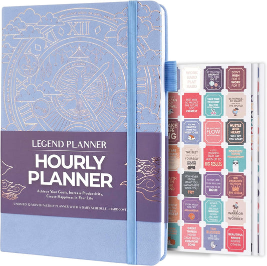 Legend Planner Hourly Schedule Edition – Deluxe Weekly & Daily Organizer with Time Slots. Time Management Appointment Book Journal for Work & Personal Life, Undated, A5 Hardcover – Periwinkle Gold