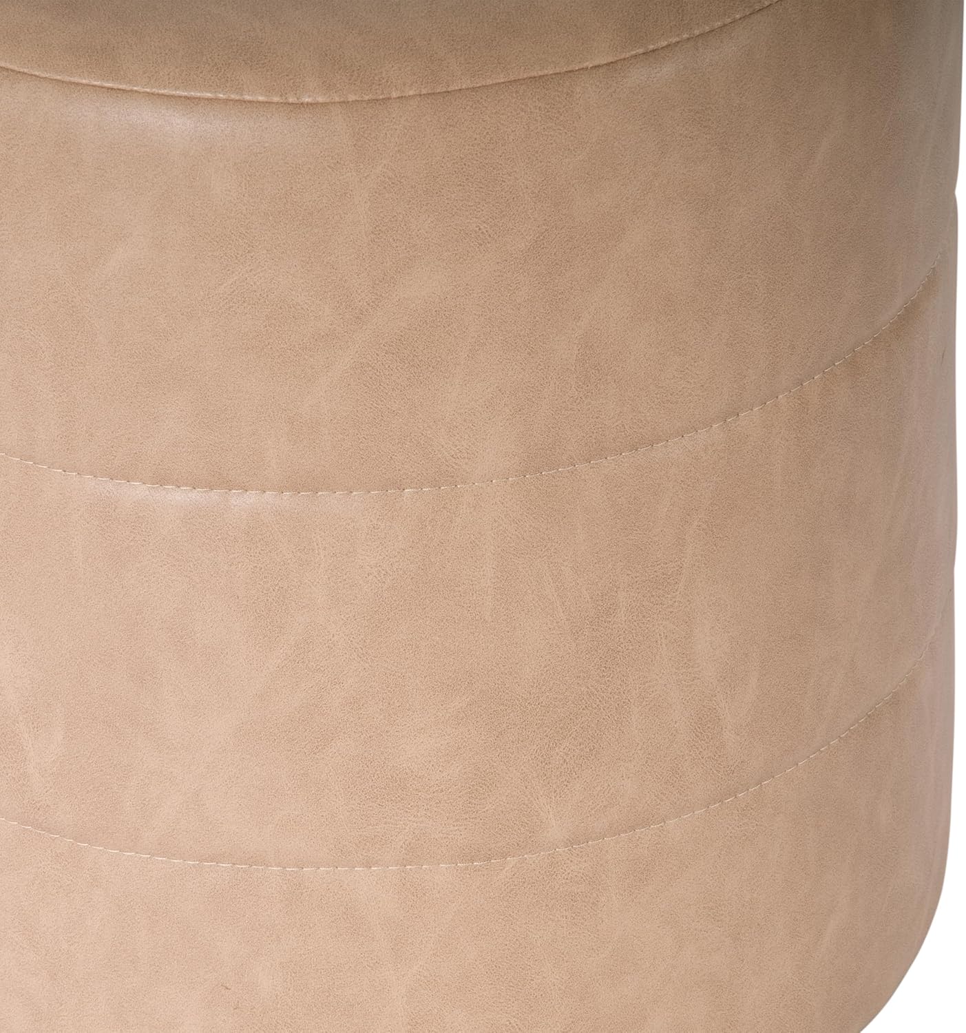 HomePop Upholstered Faux Leather Round Ottoman Home Décor|Foot Rest Ottoman- Sand Faux Leather