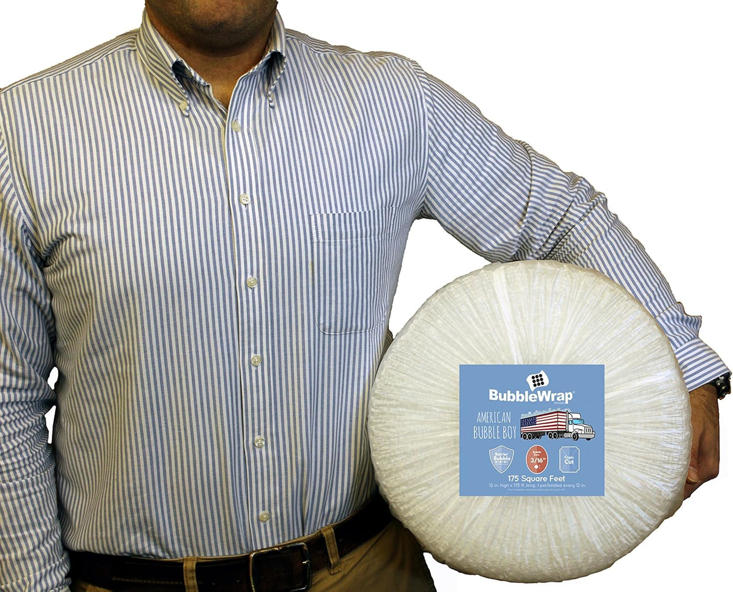 Bubble Wrap Roll 175', small bubble wrap 3/16 cushioning, 175ft perforated Every 12" Made in the USA by American Bubble Boy for packing, moving, wrapping of glassware, dishes, furniture and more!