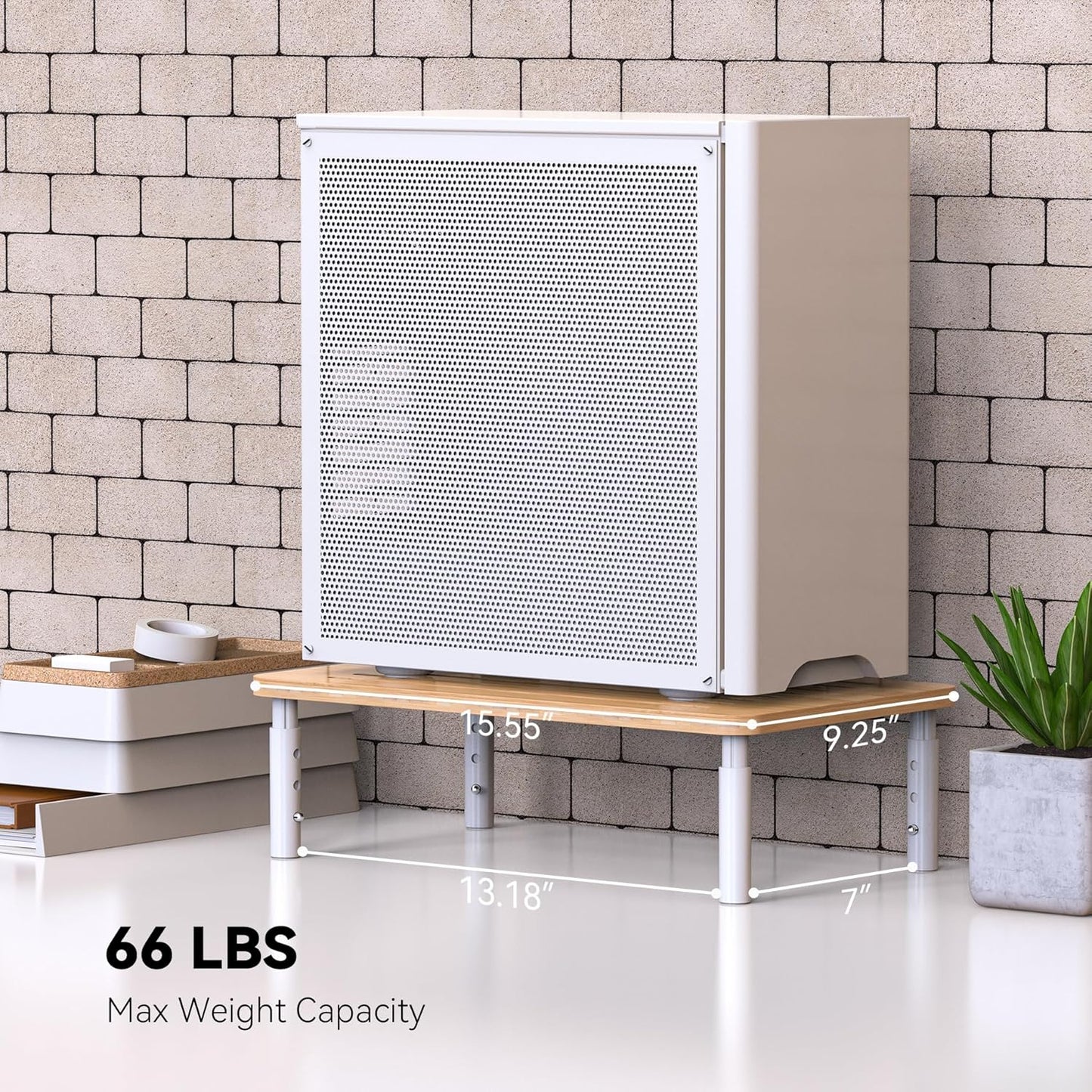 Bamboo Monitor Stand Riser, 4 Adjustable Height, Laptop Stand with Airflow Vents, Desk Organizer for Computer, PC, Printer (Natural)