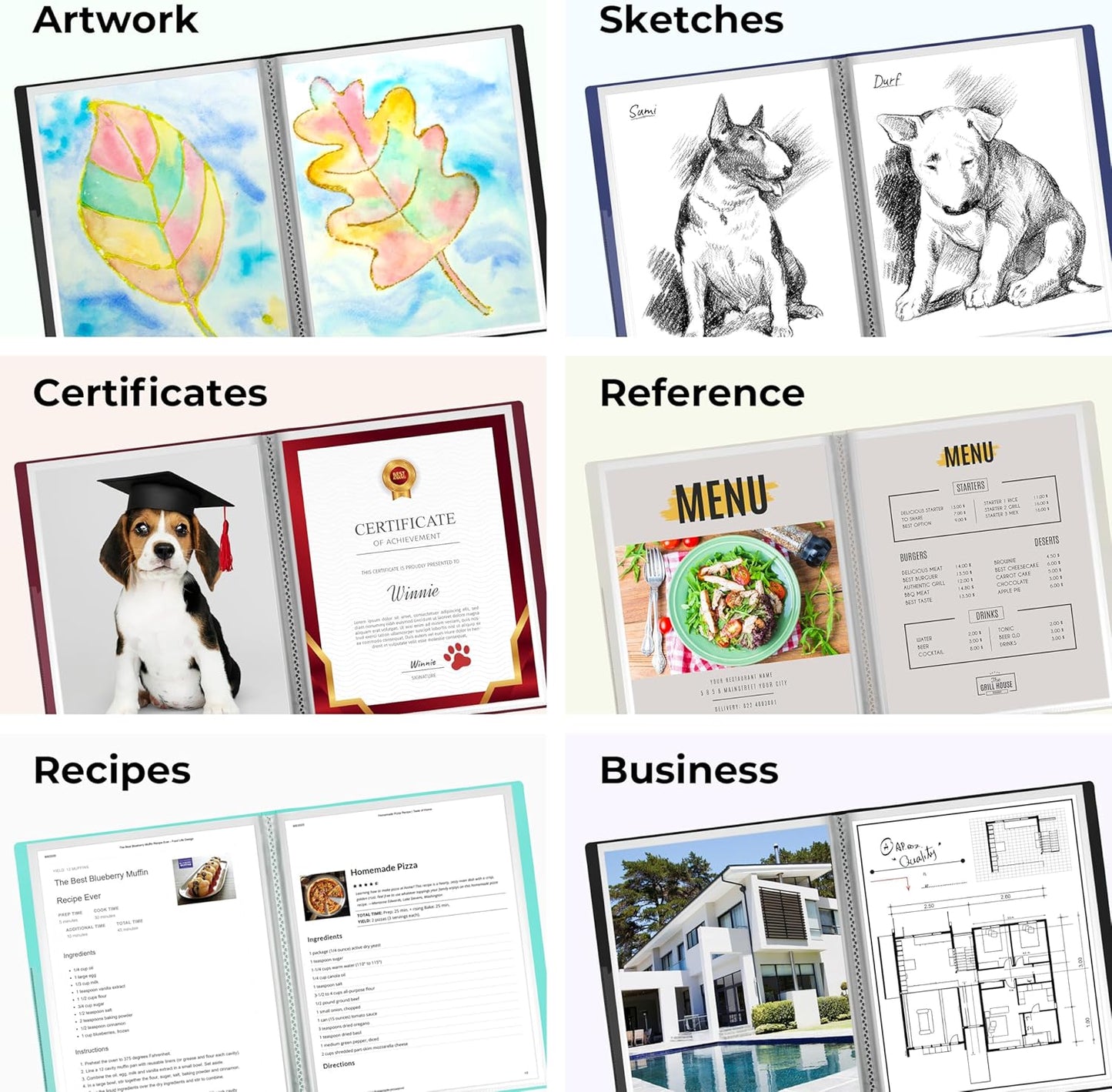 Dunwell Presentation Binder 12-Pocket, Displays 24 Pages, 8.5x11 Portfolio Binder with Plastic Sleeves, Storage and Organizer for Documents, Certificates, Projects, Photos (3 Pack, Black)