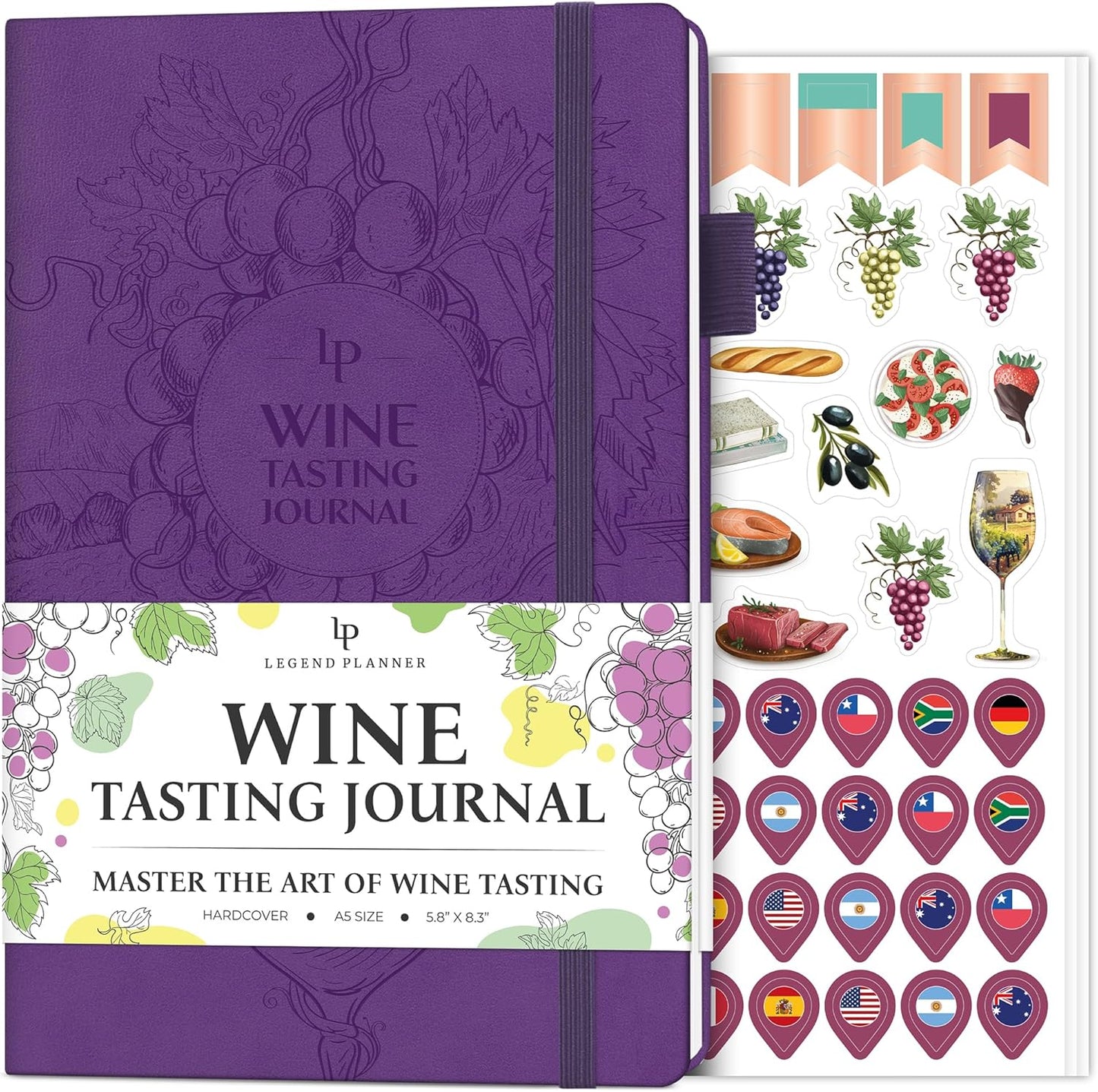 Legend Wine Tasting Journal – Wine Guide & Diary – Unique Accessories & Gifts for Wine Lovers, Women & Men, Eco Leather Notebook (Purple)
