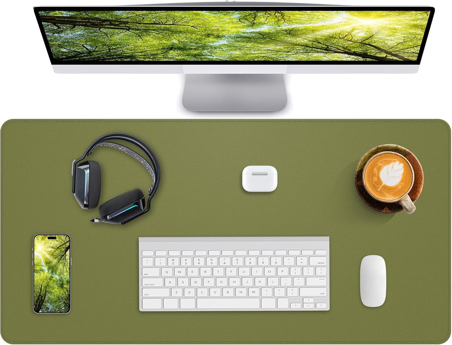 Desk Pad Mat - Leather Desk Pad Protector for Office and Home - Desk Organization and Accessories - Ideal for Large Mouse Pad and Desk Mats on Top of Desks(Green,35.4" x 17")