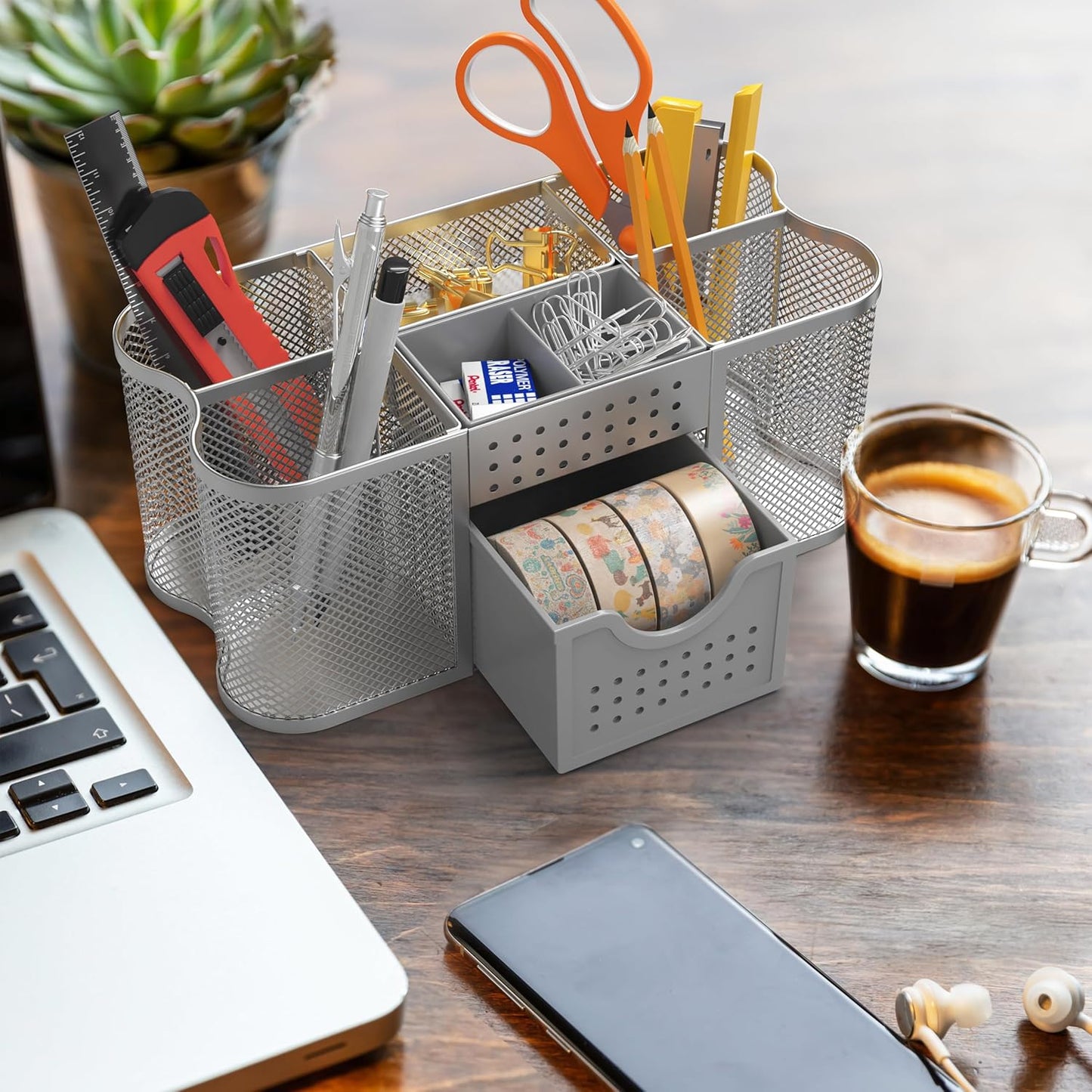 Deco Brothers Desk Organizers Pen Holder Office Caddy Storage, Silver