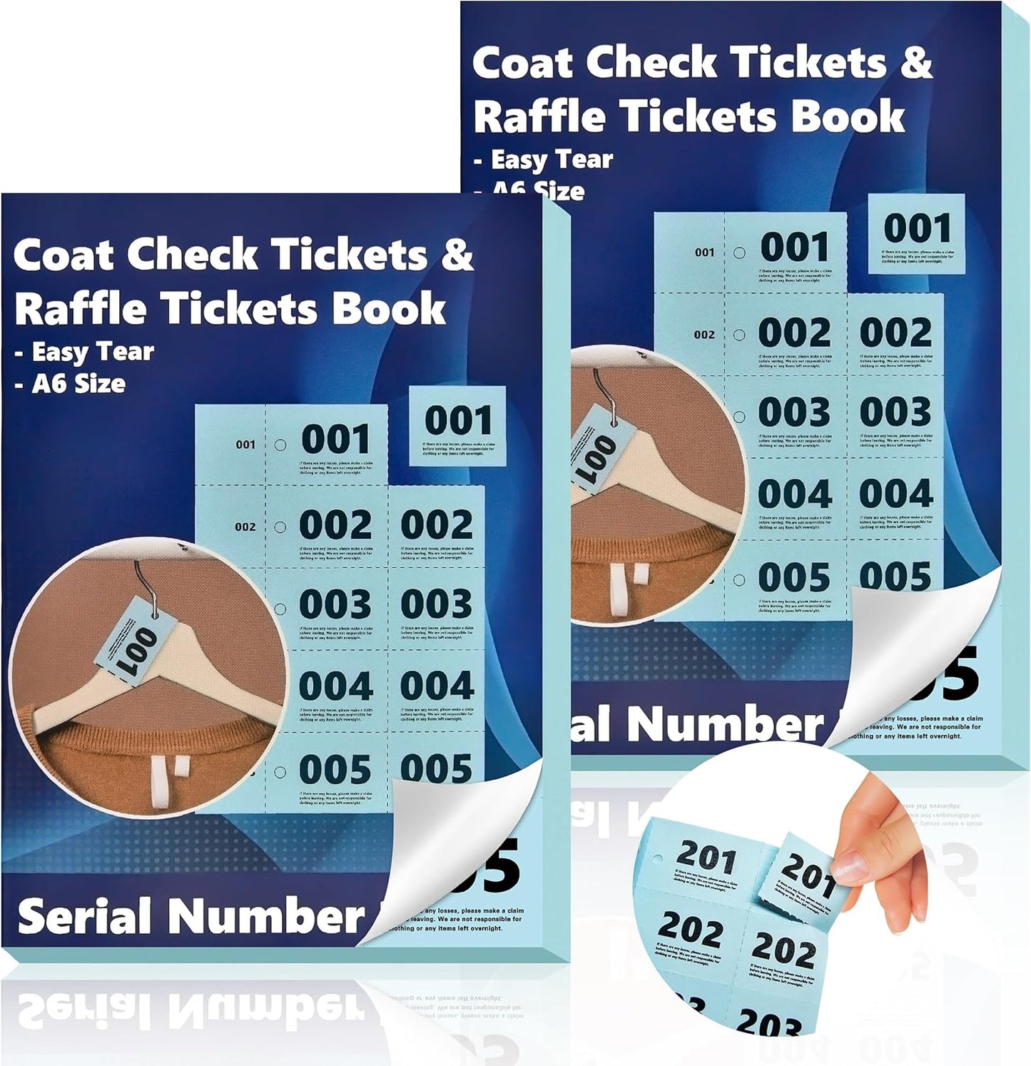 1000 Pcs Coat Check Tickets 2 Part Book Bulk (2 Pack of 1-500) 5.8x4.2 Inch A6 Paper Coat Room Tags Raffle Tickets Coat Check Tags with Hole for Cloakroom Storage or Event Raffle Draws (Blue) (2)