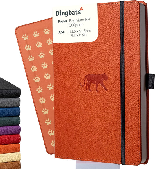 Dingbats* Wildlife Dotted Writing Journal Notebook A5 - Vegan Leather Hardcover - Ideal for Work, Travel - Pocket, Elastic Closure, & Bookmark