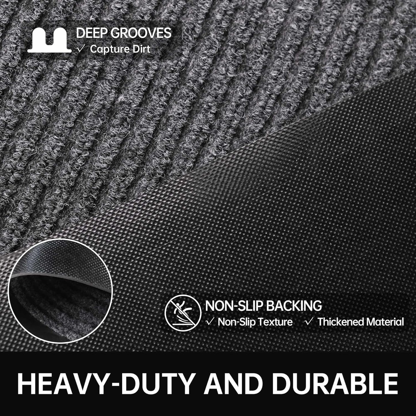 Front Door Mat, 2' x 4' Heavy Duty Indoor Outdoor Door Mat for Entryway, Commercial Door Mats Entrance, Low Profile Welcome Mats Non-Slip, Durable Rubber Backing Entry Mat for Patio, Home