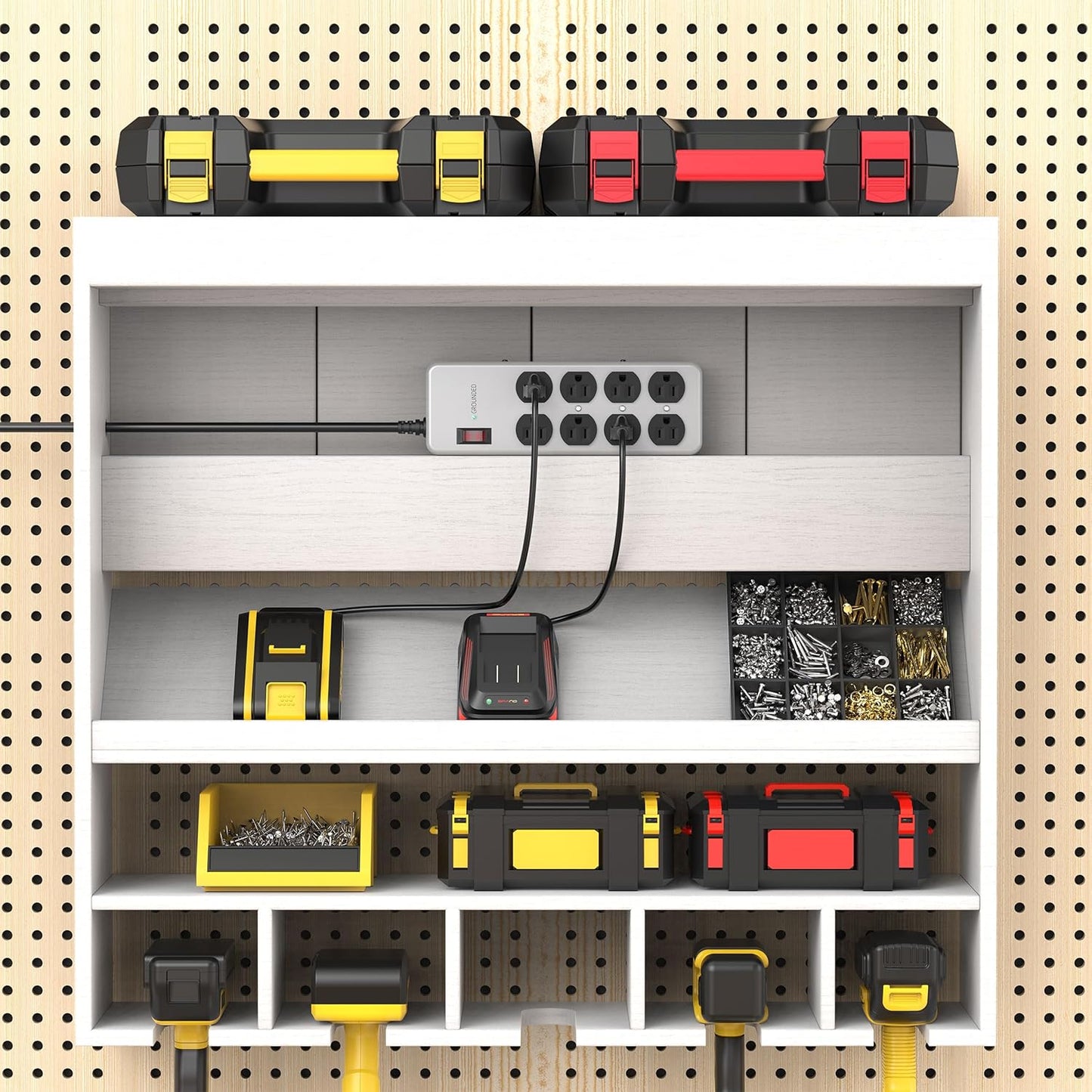 Heavy Duty Power Strip,Industrial Heavy Metal Case Surge Protector,8 AC Outlets,15Amp,2700 Joules,Protected' Indicator,14 Gauge Cord (Grey, 6FT Length)