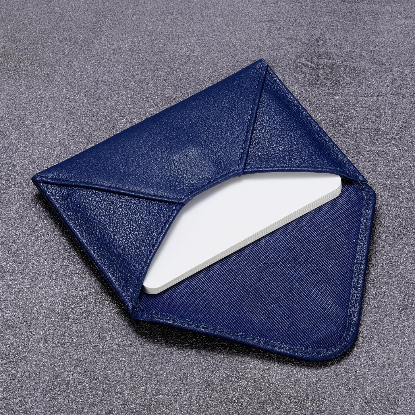 HISCOW Envelope Business Card Case with Magnet Closure - Italian Calfskin (Blue)
