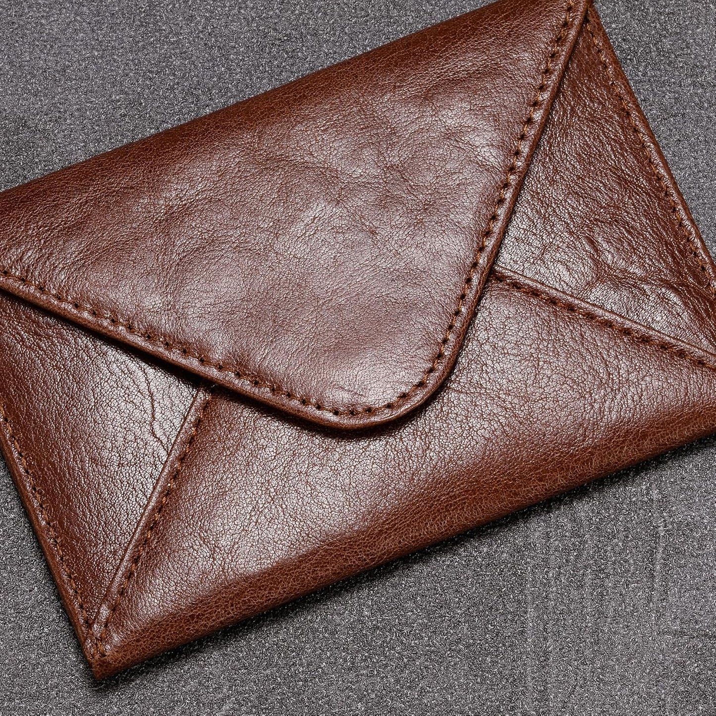 HISCOW Envelope Business Card Case with Magnet Closure - Italian Calfskin (Coffee Vegetable-Tanned Leather)