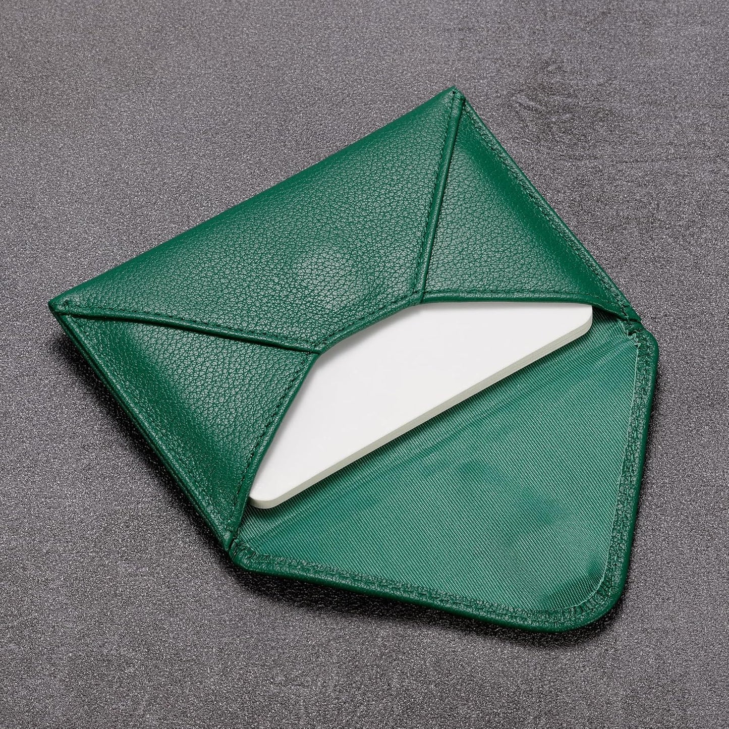 HISCOW Envelope Business Card Case with Magnet Closure - Italian Calfskin (Green)