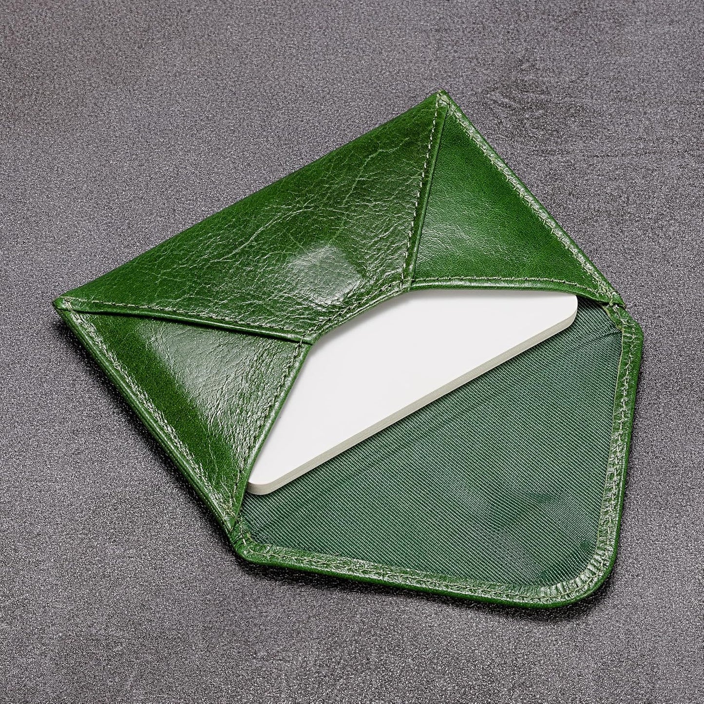 HISCOW Envelope Business Card Case with Magnet Closure - Italian Calfskin (Green Vegetable-Tanned Leather)
